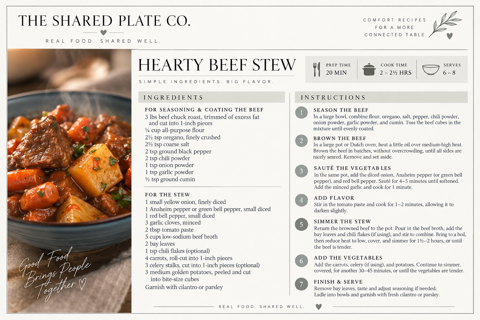 Hearty Beef Stew 4x6 recipe card design