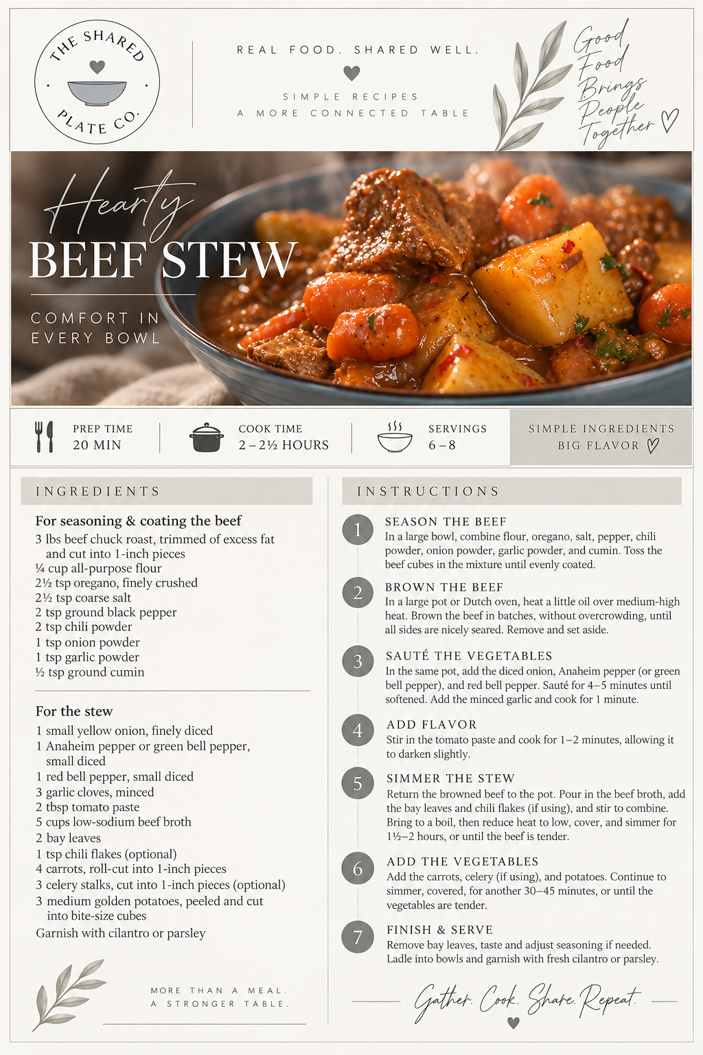 Hearty Beef Stew printable 8.5x11 recipe page design
